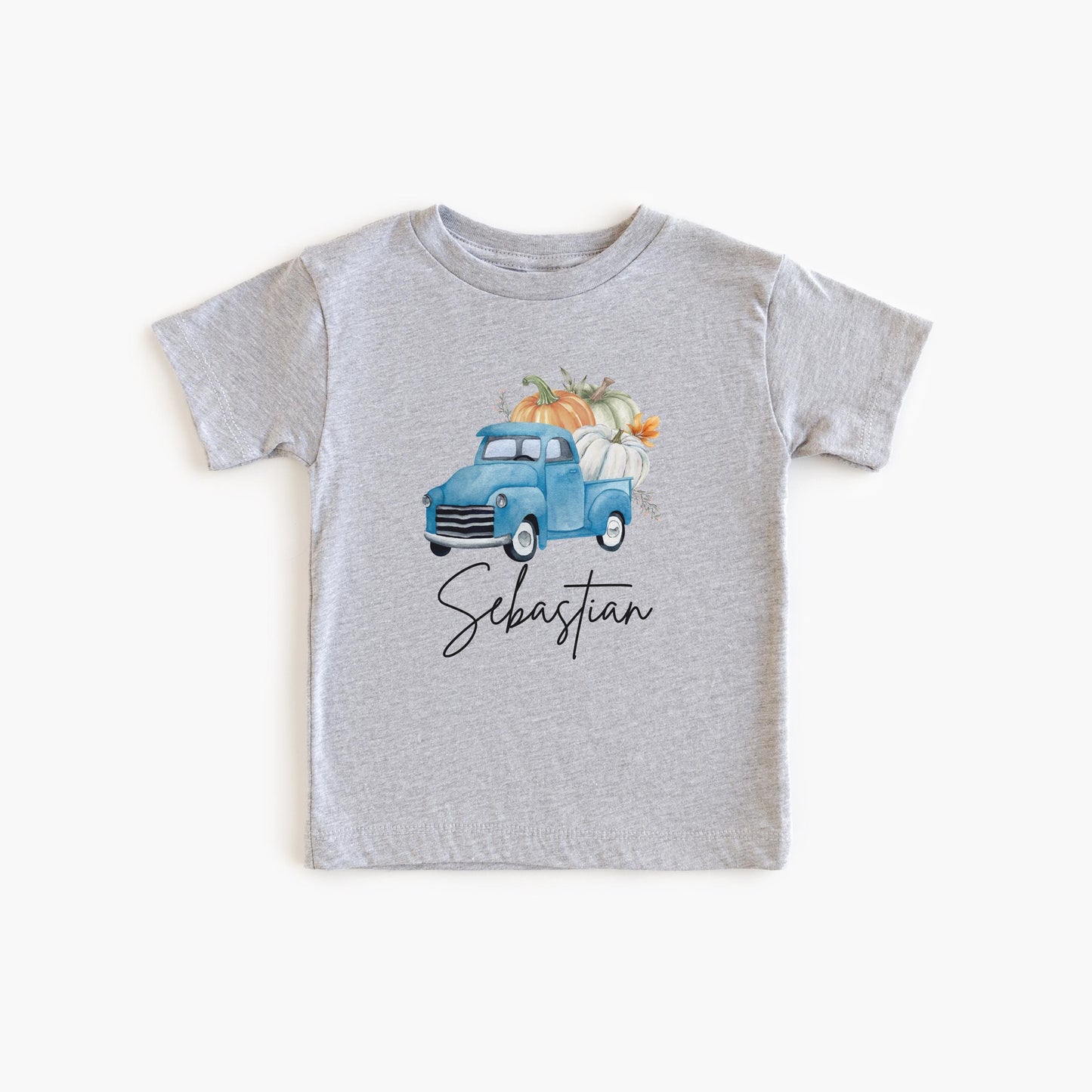 Personalized Fall Pumpkin Blue Truck Shirt: Custom Pumpkin Patch Outfit for Boys