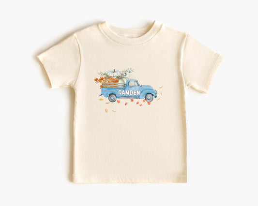 Personalized Fall Pumpkin Blue Truck Shirt: Custom Pumpkin Patch Outfit