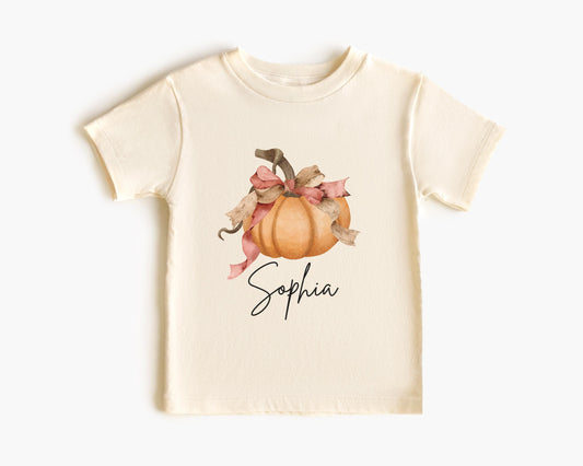 Personalized Girls Pumpkin Shirt: Custom Rustic Coquette Bow Fall Themed Outfit