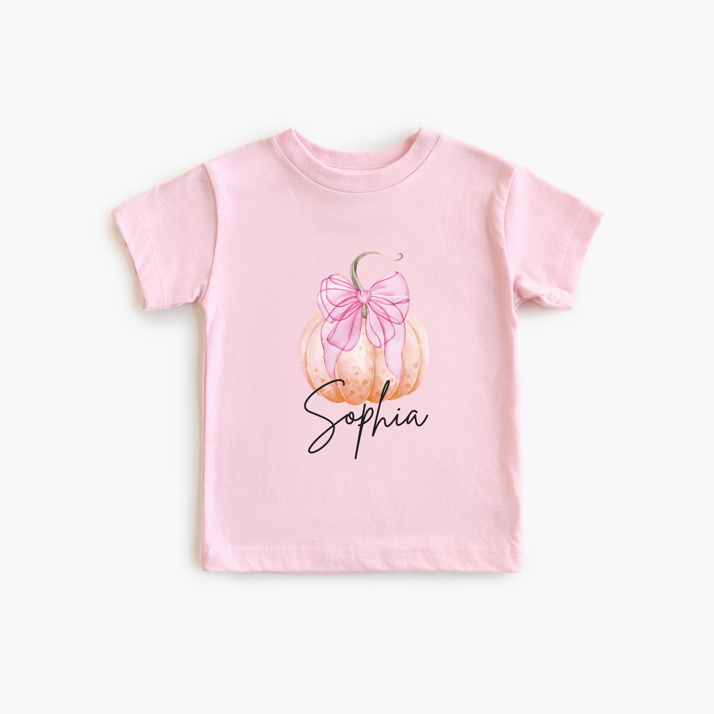 Personalized Girls Pumpkin Shirt: Custom Pink Coquette Bow Fall Themed Outfit