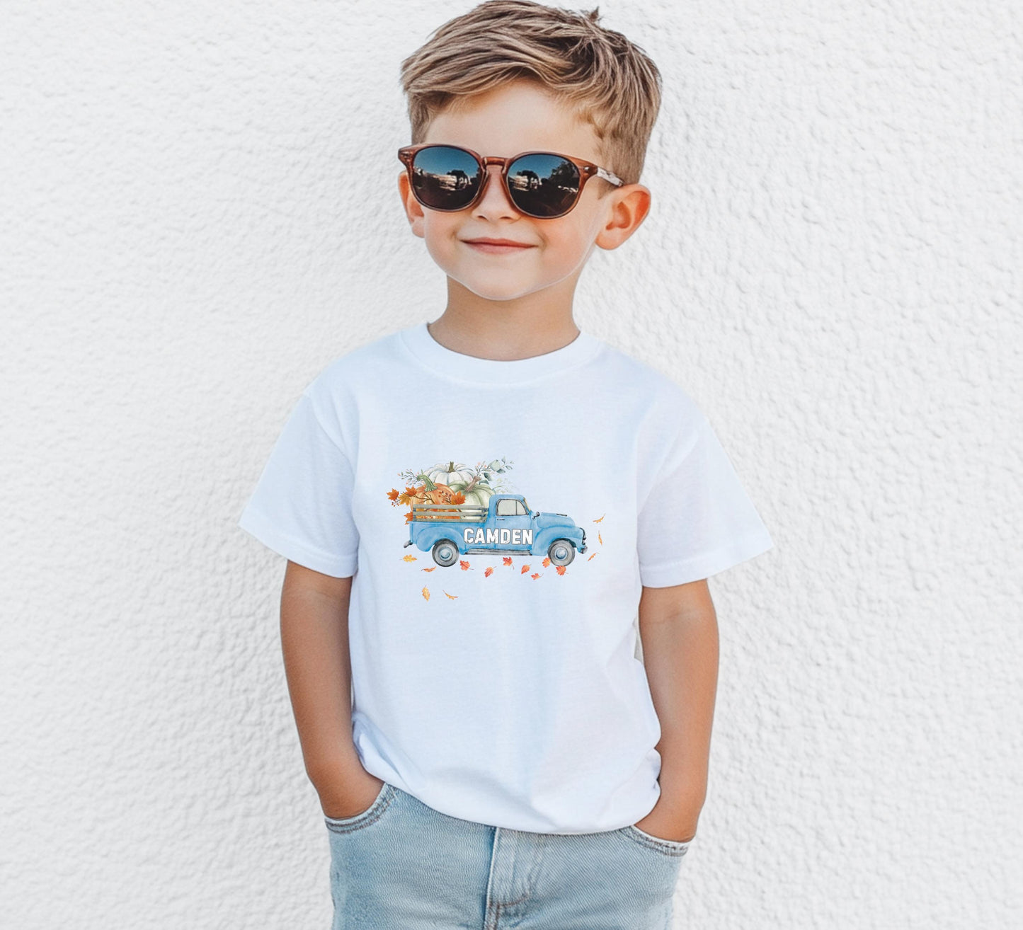 Personalized Fall Pumpkin Blue Truck Shirt: Custom Pumpkin Patch Outfit
