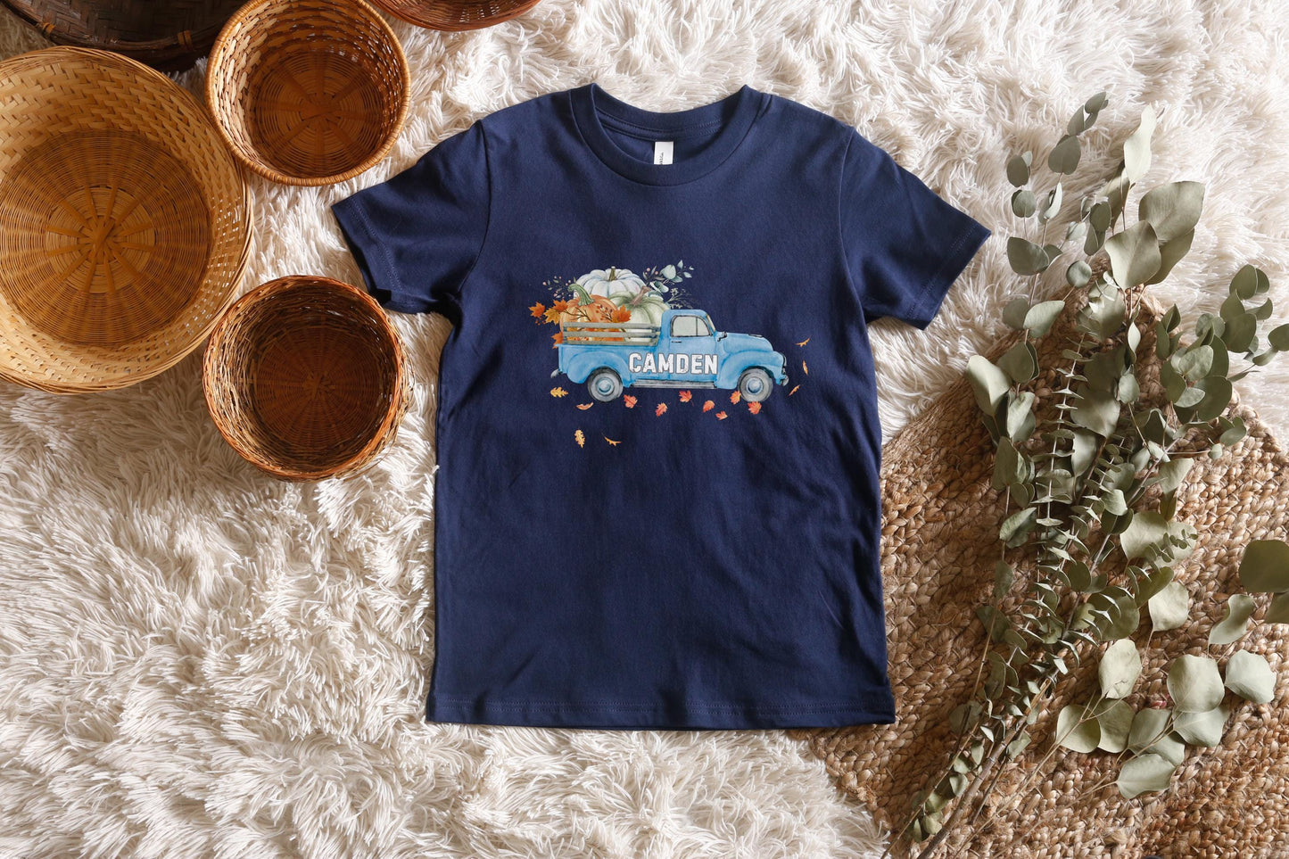 Personalized Fall Pumpkin Blue Truck Shirt: Custom Pumpkin Patch Outfit