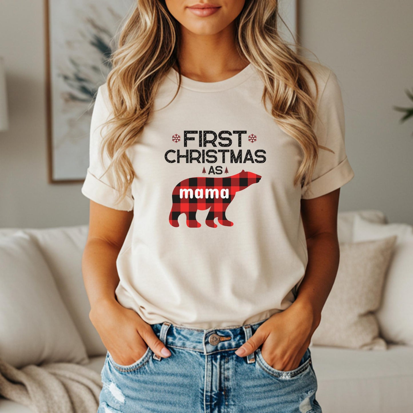 Buffalo Plaid Bear First Christmas Shirts: Personalized 1st Christmas Family Matching Tee