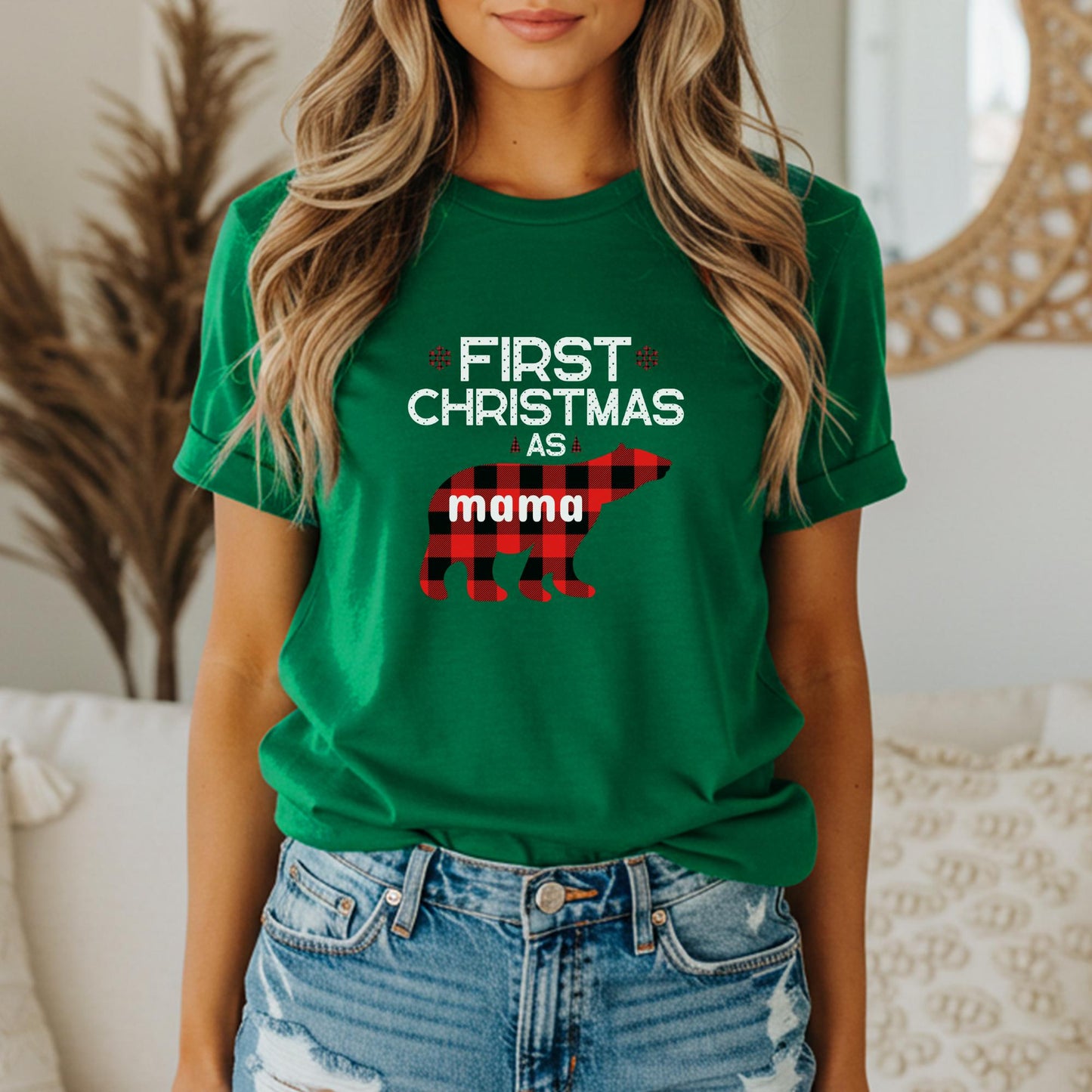 Buffalo Plaid Bear First Christmas Shirts: Personalized 1st Christmas Family Matching Tee