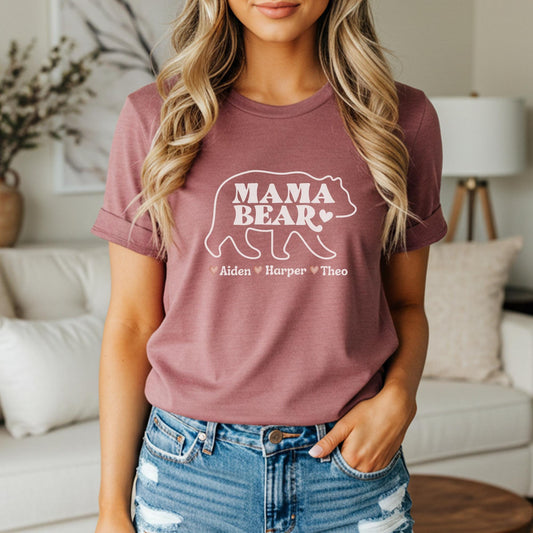 Personalized Mama Bear Shirt | Custom Mom Tee With Kids Names | Gift for New Mom | Baby Announcement | Mother's Day Shirt