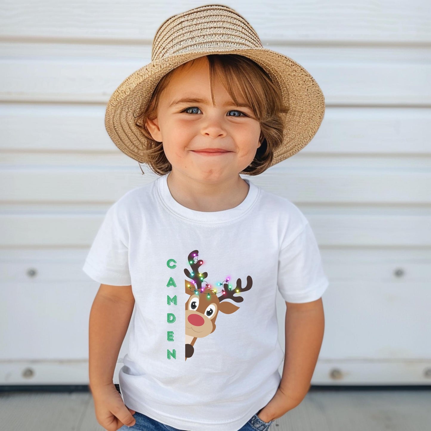 Personalized Reindeer Kids Christmas Shirt: Custom Holiday Party Outfit