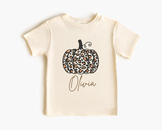 Personalized Girls Pumpkin Shirt: Custom Leopard Cheetah Fall Themed Outfit