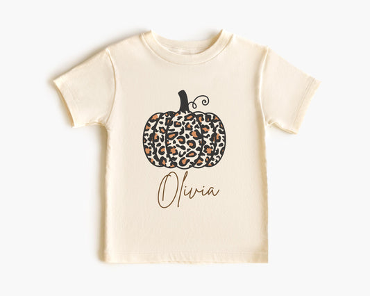 Personalized Girls Pumpkin Shirt: Custom Leopard Cheetah Fall Themed Outfit