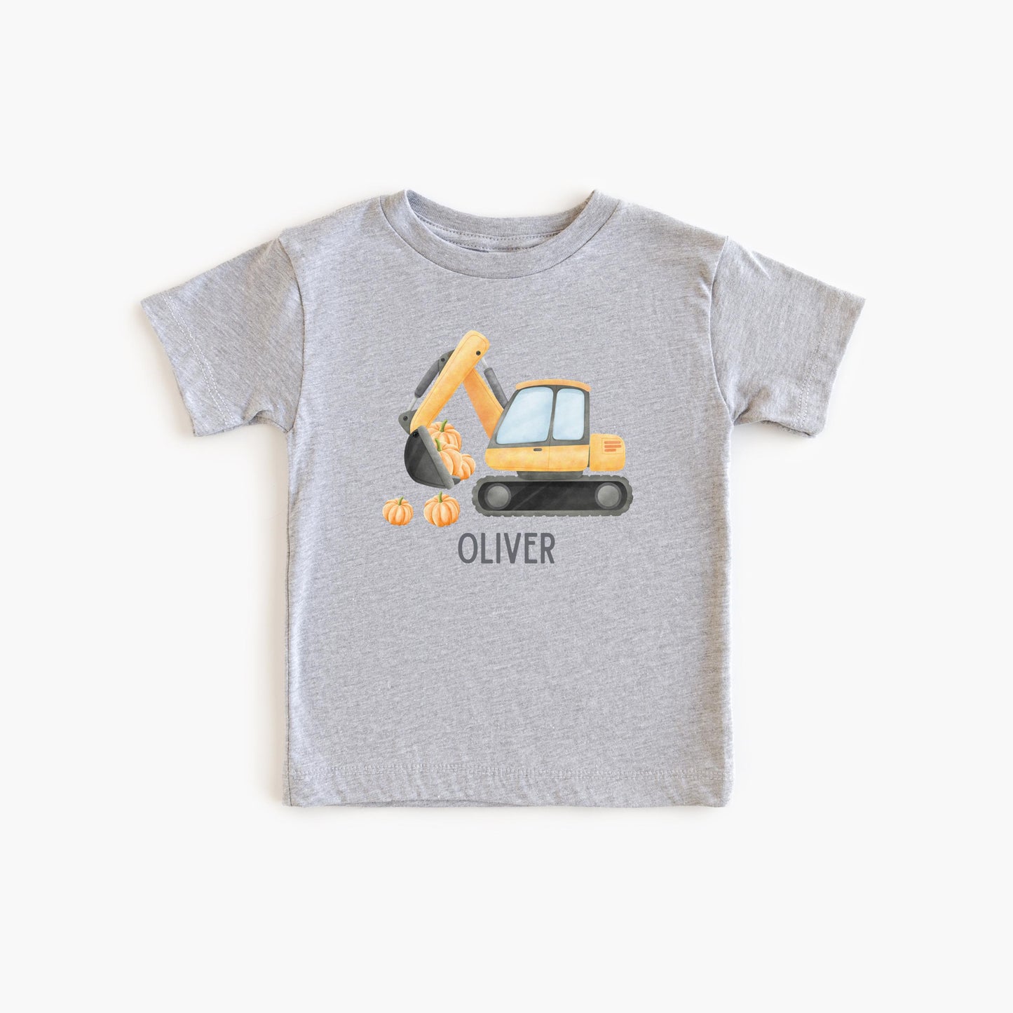 Personalized Boys Excavator Construction Pumpkin Patch Shirt: Custom Fall Halloween Gift for Kids