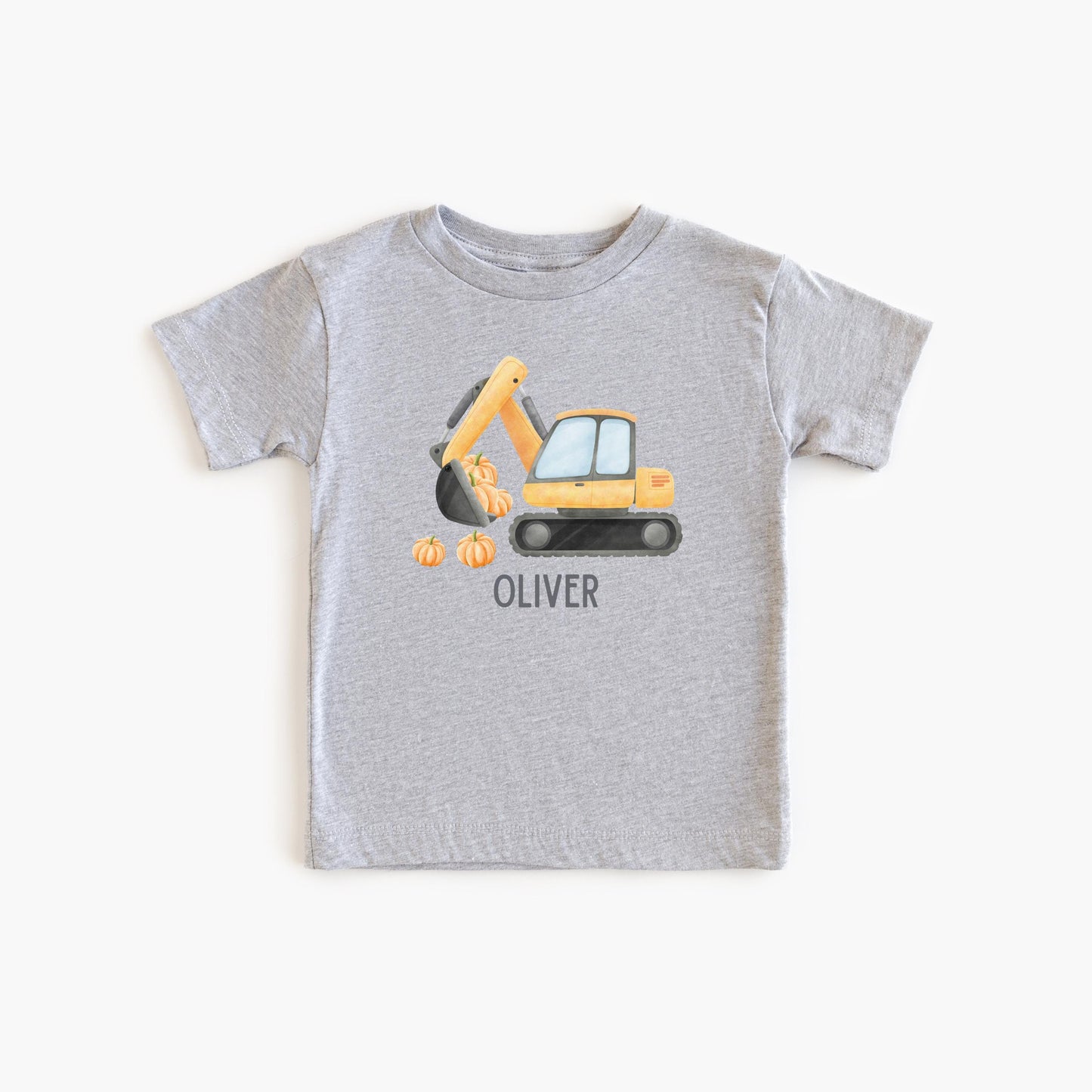 Personalized Boys Excavator Construction Pumpkin Patch Shirt: Custom Fall Halloween Gift for Kids