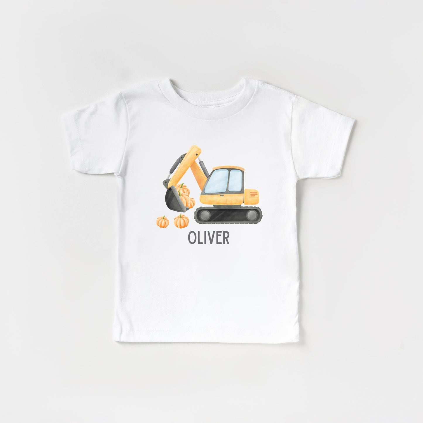 Personalized Boys Excavator Construction Pumpkin Patch Shirt: Custom Fall Halloween Gift for Kids