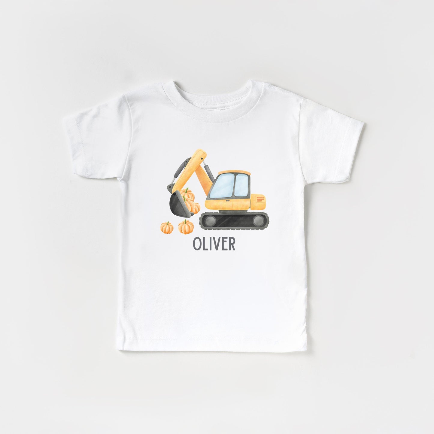 Personalized Boys Excavator Construction Pumpkin Patch Shirt: Custom Fall Halloween Gift for Kids