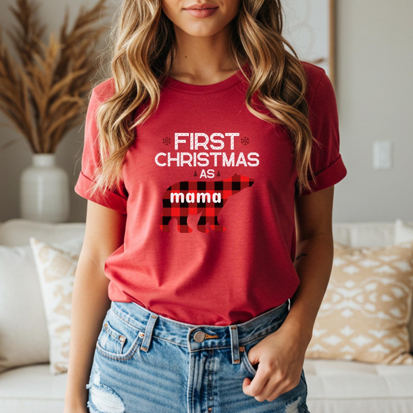 Buffalo Plaid Bear First Christmas Shirts: Personalized 1st Christmas Family Matching Tee