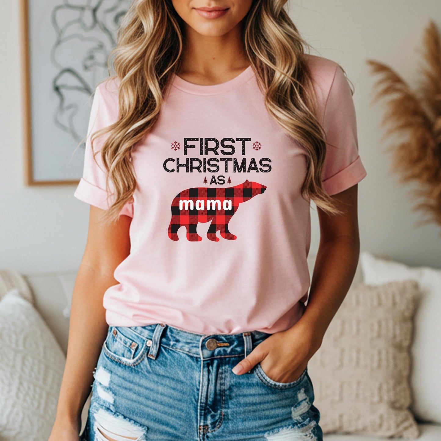 Buffalo Plaid Bear First Christmas Shirts: Personalized 1st Christmas Family Matching Tee