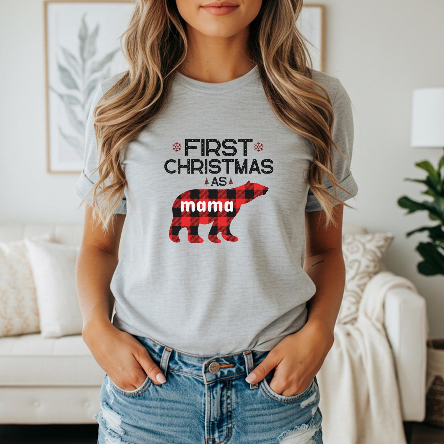 Buffalo Plaid Bear First Christmas Shirts: Personalized 1st Christmas Family Matching Tee