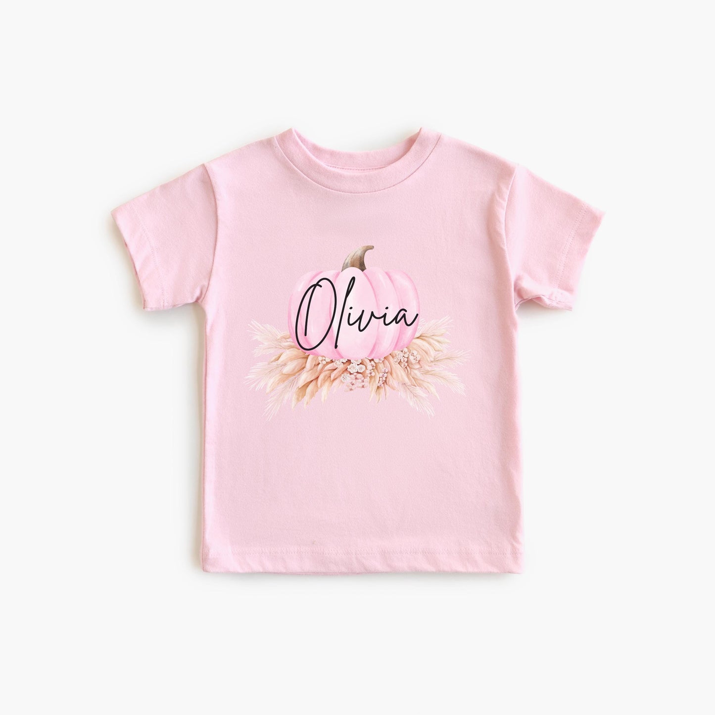 Personalized Girls Pink Pumpkin Shirt: Custom Boho Fall Themed Outfit