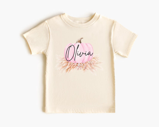 Personalized Girls Pink Pumpkin Shirt: Custom Boho Fall Themed Outfit