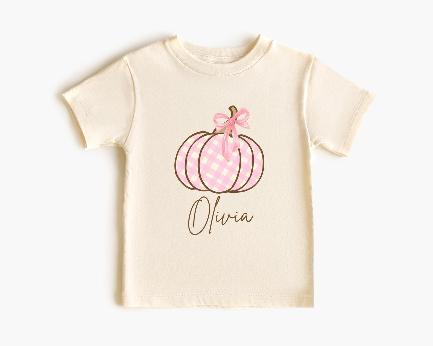 Personalized Girls Pumpkin Shirt: Custom Pink Plaid Coquette Bow Fall Themed Outfit