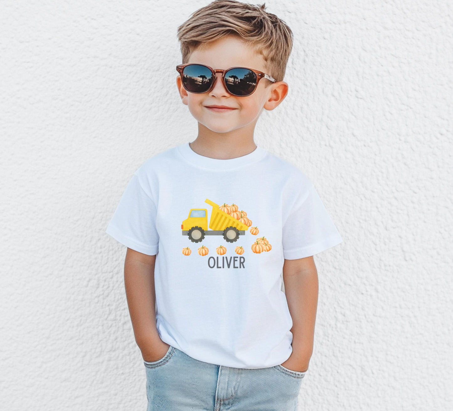 Personalized Boys Pumpkin Dump Truck Shirt: Custom Fall Halloween Gift for Kids