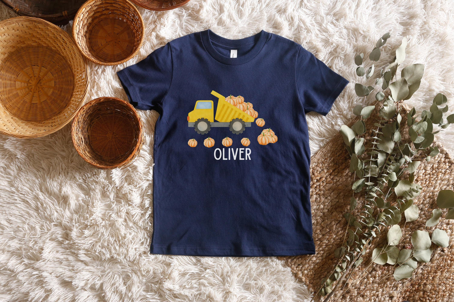 Personalized Boys Pumpkin Dump Truck Shirt: Custom Fall Halloween Gift for Kids