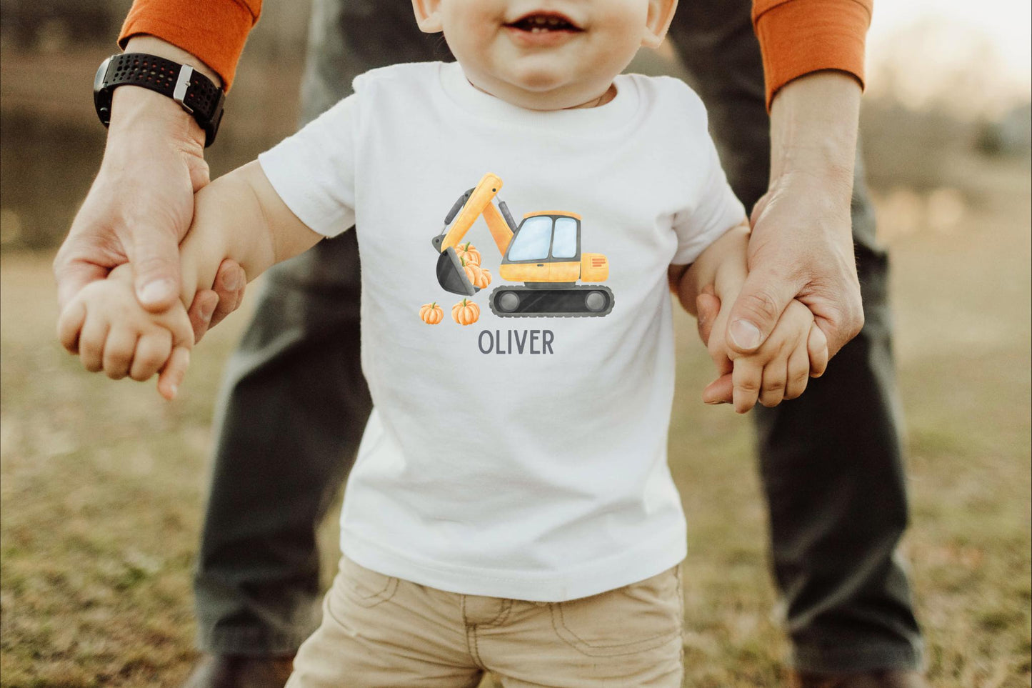 Personalized Boys Excavator Construction Pumpkin Patch Shirt: Custom Fall Halloween Gift for Kids