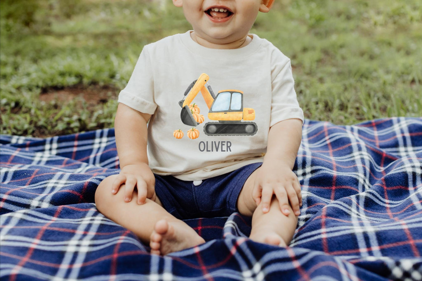 Personalized Boys Excavator Construction Pumpkin Patch Shirt: Custom Fall Halloween Gift for Kids